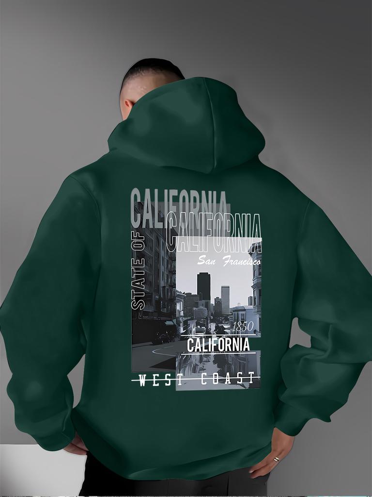 Retro-style Men's Street Scene Print Sweatshirt, Fashionable and Individualistic Men's Casual Style for Everyday Wear.