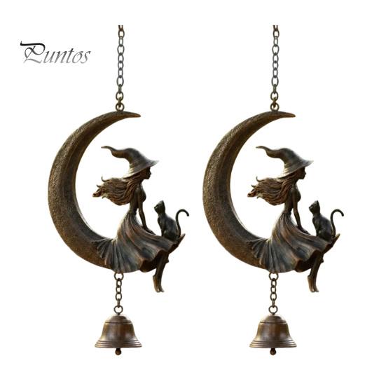 Ornamenti da Giardino a Forma di Luna Crescente Campanella a Vento da Strega, Gotico con Gatto Nero Campanella da Appendere, Decorazione Spirituale per Donne Portico Patio Balcone Mistico