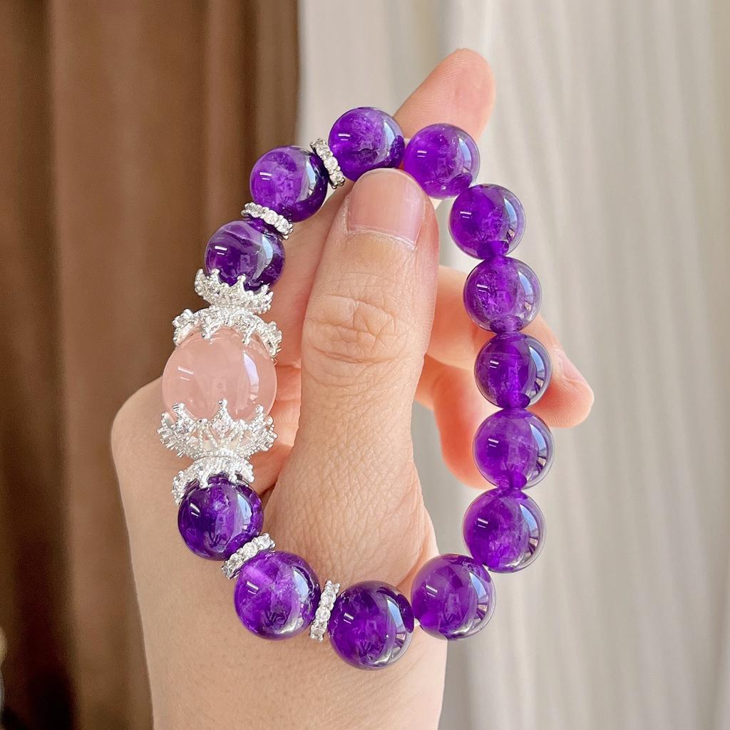 12Mm High Quality Natural Royal Grape Purple Amethyst Madagascar Powder Crystal Bracelet Bracelet