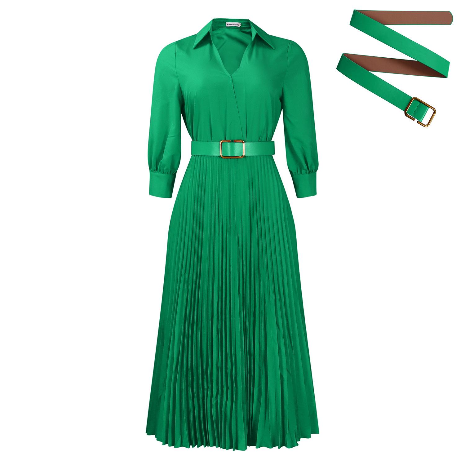 Women Yellow V-Neck Wrap Plaid Midi Dress with Belt S
