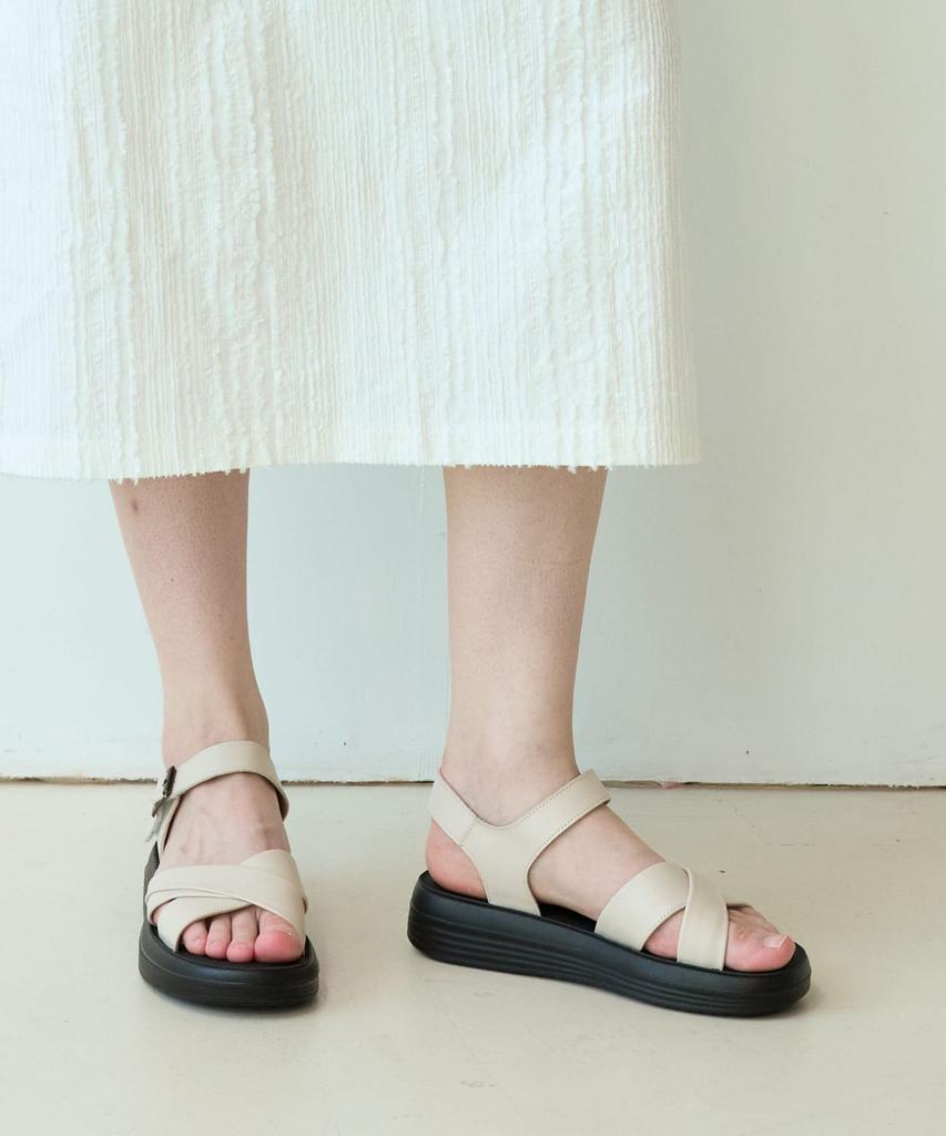 Spur Real Leather Pleats Sandal 4Cm -Us9055 (2Color)
