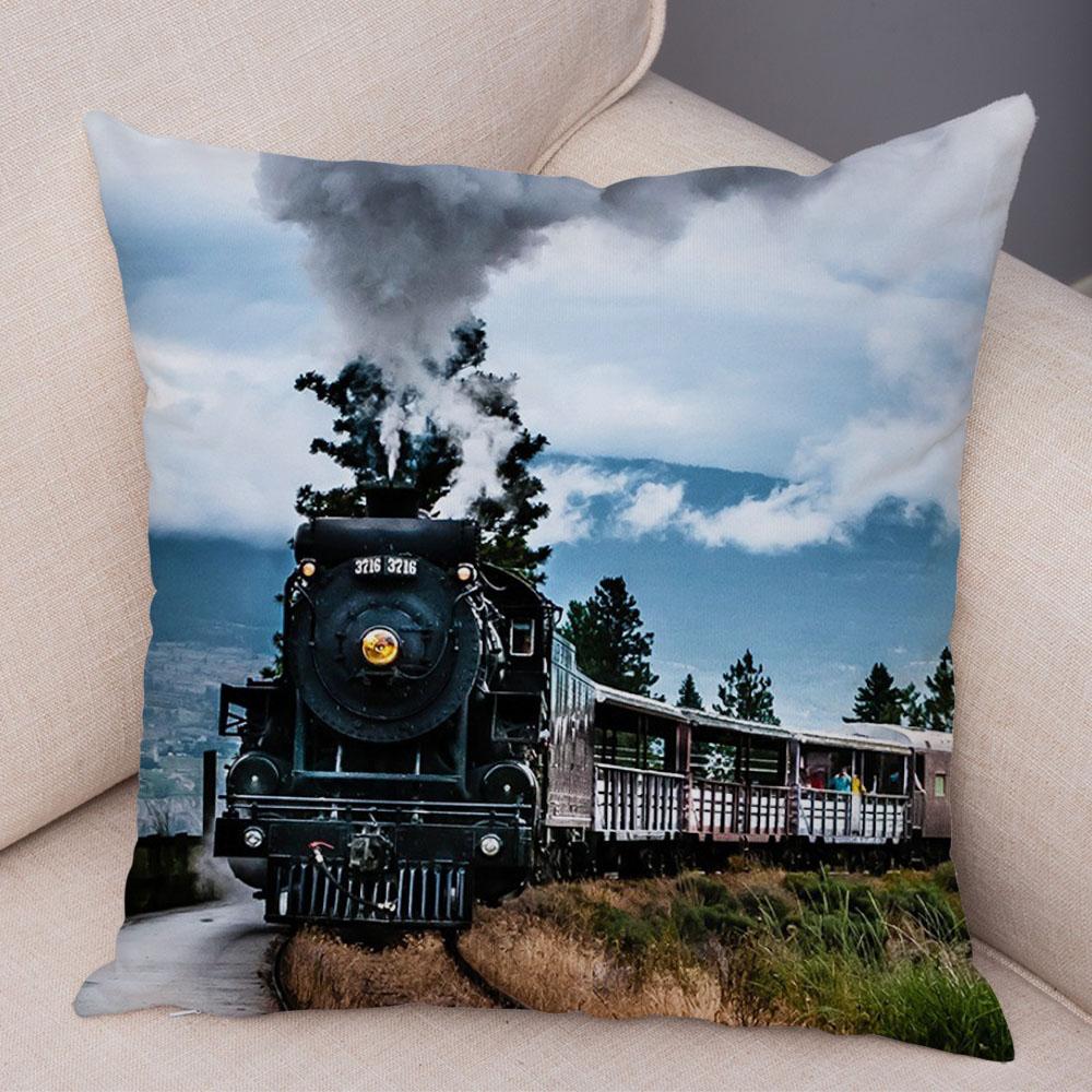Pillowcase Vintage Style Steam Train Decor Retro Colorful Car Cushion Cover
