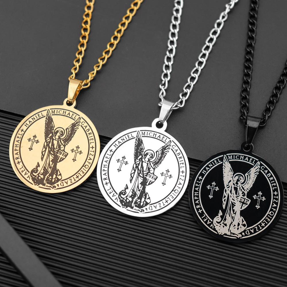 New Retro Archangel Michael Necklace Men's Long Necklace