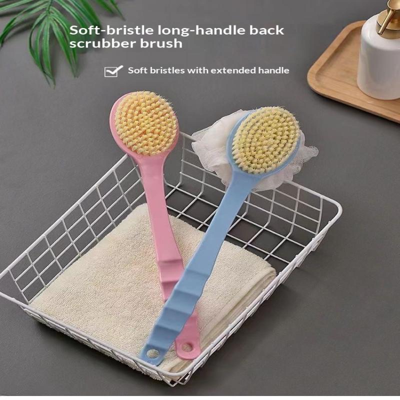 2 In 1 Long Handle Bath Brush Soft Bristles Exfoliating Loofah Puff For Shower Back Cleaning For Men Women