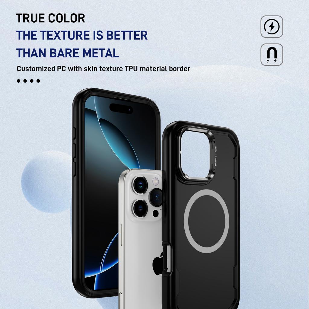 For iPhone 16 Pro Max Case Compatible with MagSafe Lens Frame Kickstand TPU + PC Shockproof Phone Cover