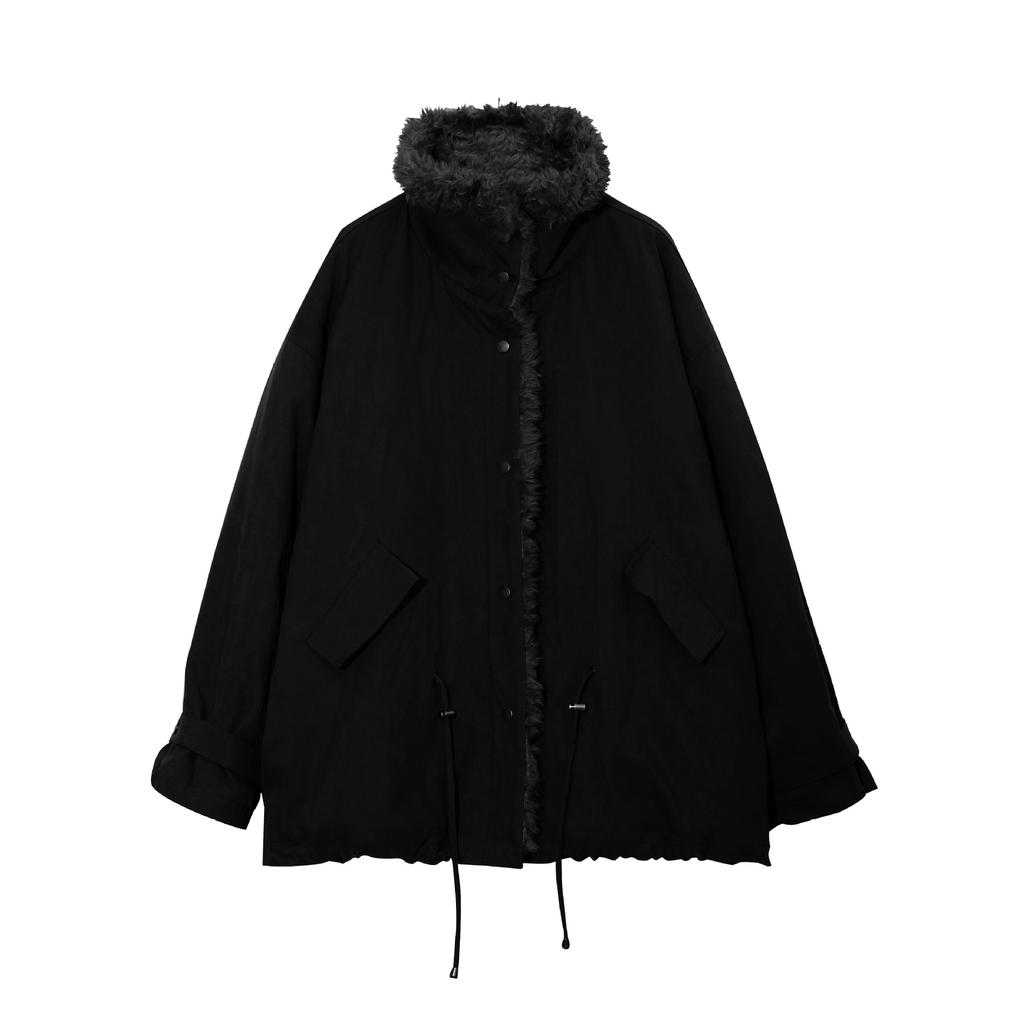 Women's Oversized Fleece Lined Parka Coat Loose Fit Big Collar Drawstring Winter Warm Outerwear Jacket