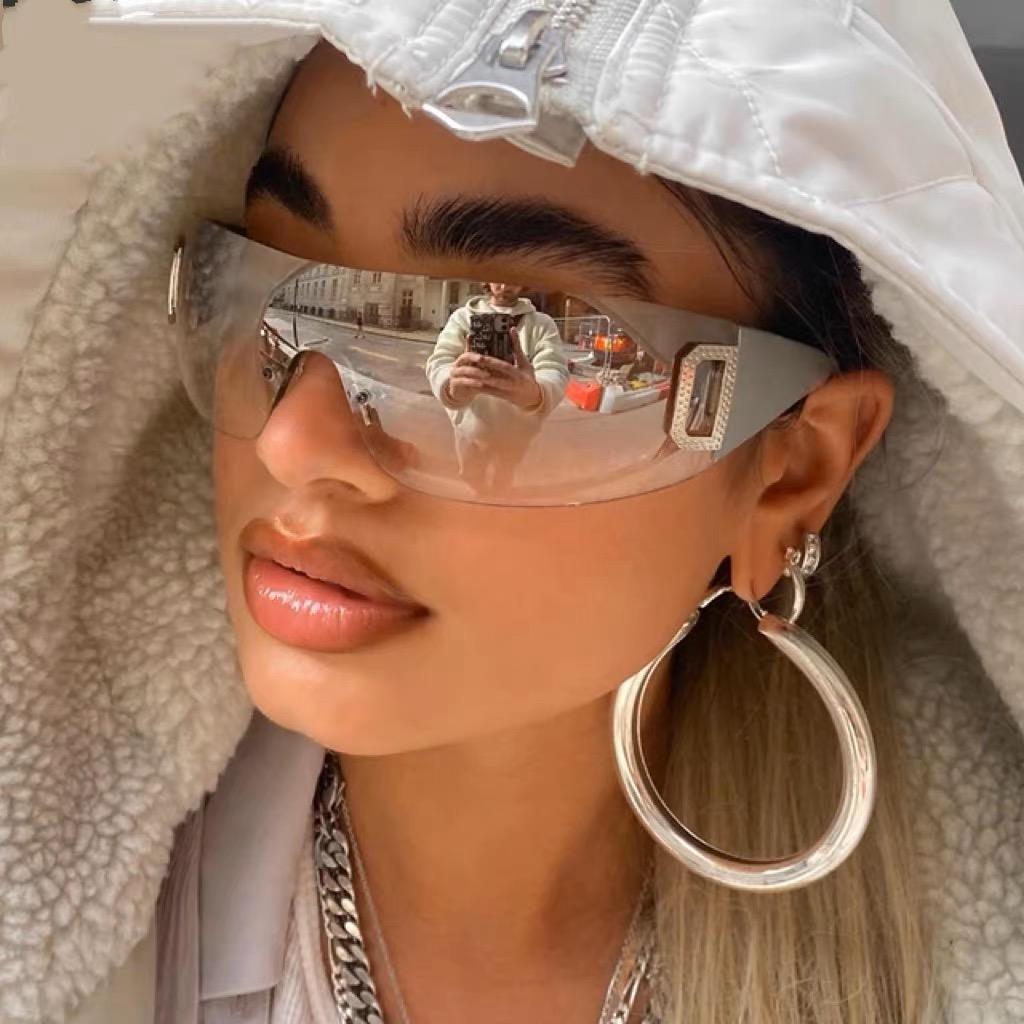 Vintage Y2K Fashion One Piece Rimless Sunglasses Women For Men Luxury Brand Designer Punk Sun Glasses Sport Goggle Shades UV400
