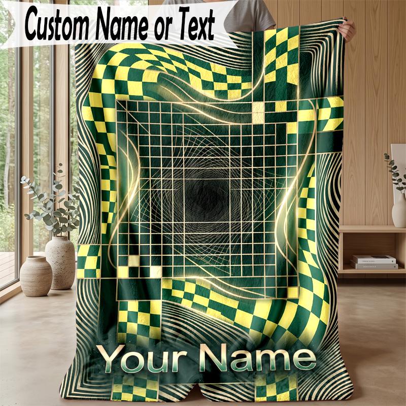 Golden Theme Personalized Blanket Custom Name Print Cozy Flannel Household Blanket 1pc
