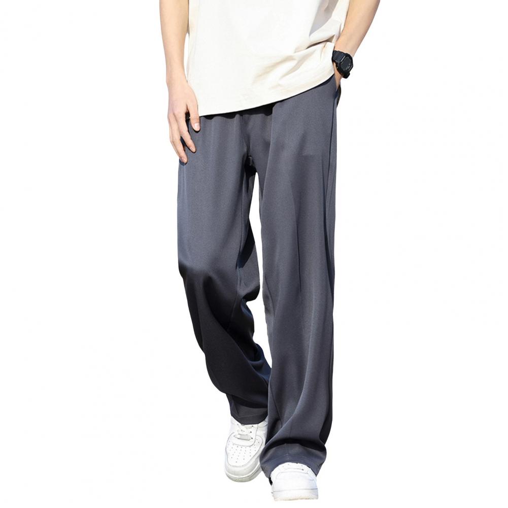 Men Suit Pants Straight Wide Leg Loose Mid Waist Pockets Deeep Crotch Button Zipper Closure Loose Formal Business Style Office W