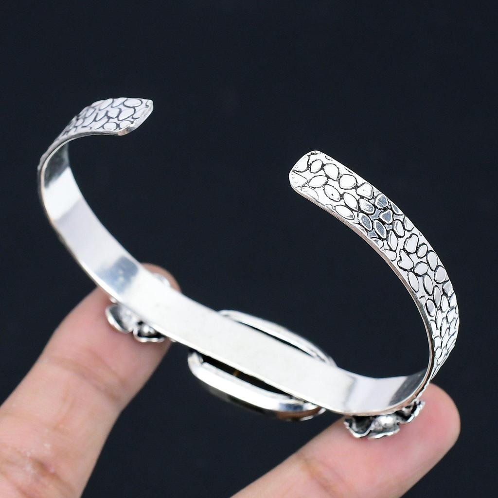 Halloween Sale 925 Sterling Silver Natural Iron Tiger Eye Flower Ethnic Bangle