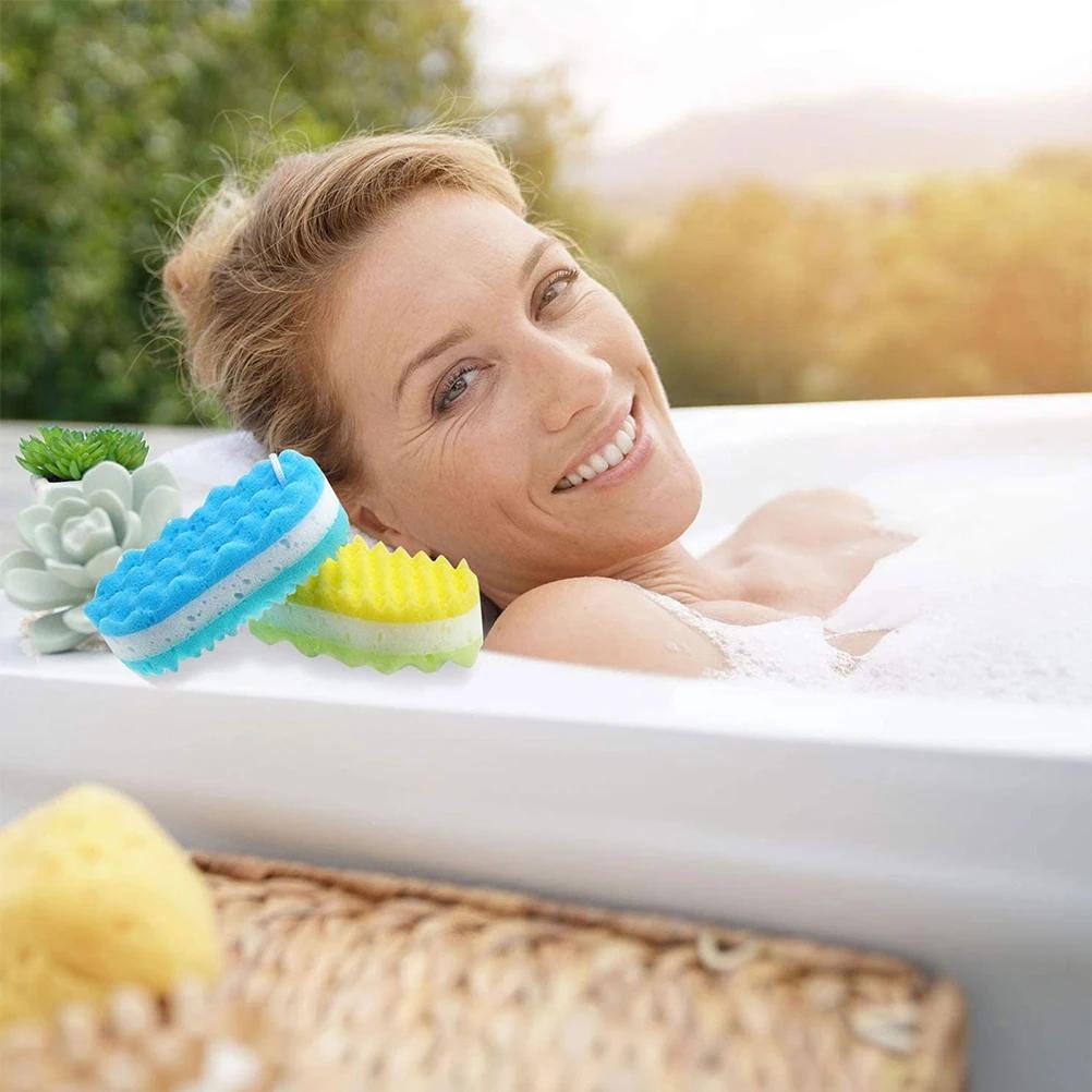 6pcs Bath Shower Sponge Body Scrubber Exfoliating Sponge Portable Lightweight Skin-Friendly Durable With Hanging Rope Travel