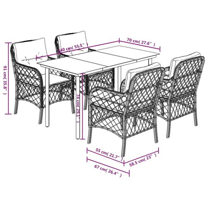 VidaXL Garden Dining Set with Cushions 5 Pcs, Patio Table and Chairs, Outdoor Furniture Terrace, Modern, 3212147