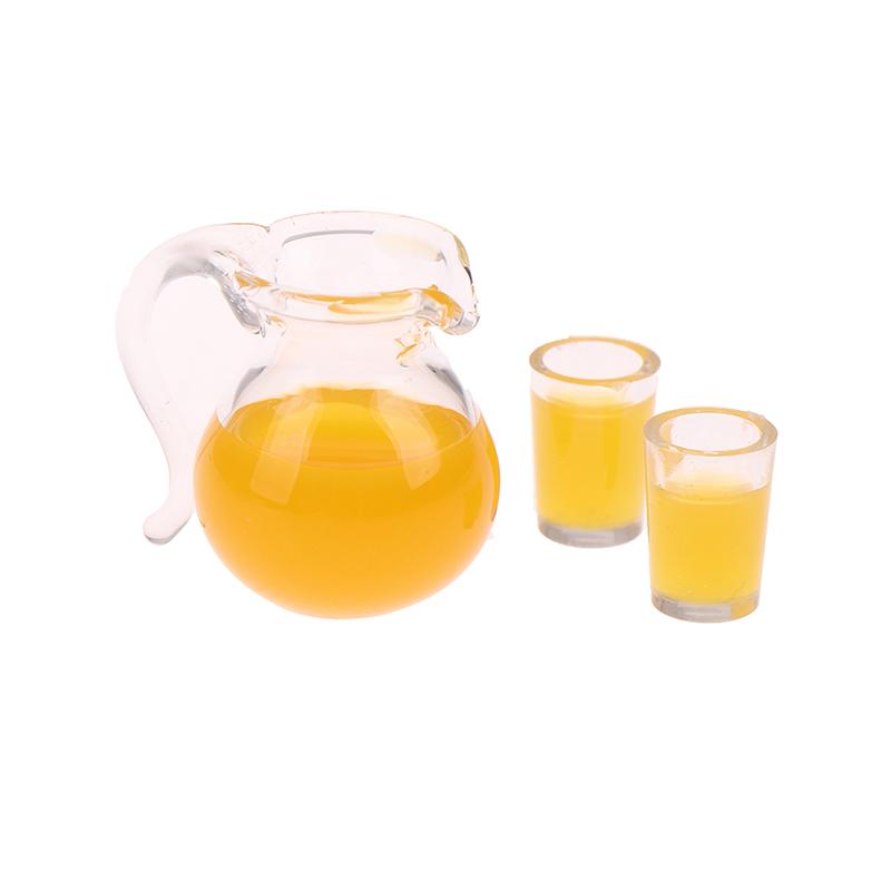 3Pcs/Set 1:12 Dollhouse Miniature Drink Cup Orange Juice Jug Model Kitchen Decor