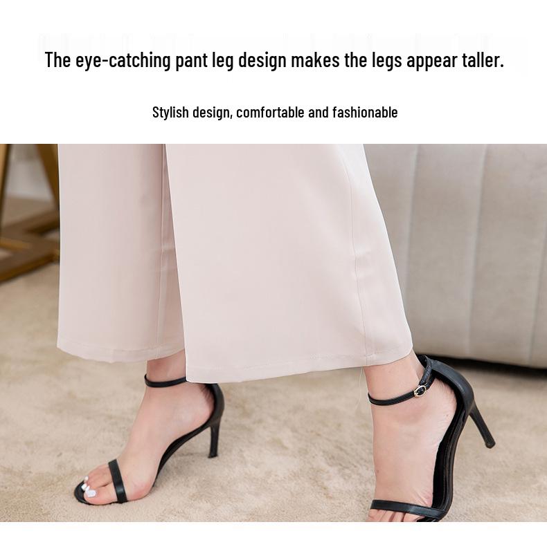 Women's Summer Ice Silk Wide-Leg Pants: Versatile, Slimming Nine-Point Pants for Middle-Aged and Elderly.