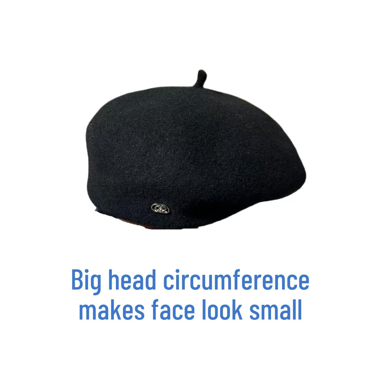 

Wool Felt Beret for Women: 2025 Autumn/Winter, Pleated Korean Style, Big Head Circumference, Small Face, Warm Painter Hat Adjustable Head Circumference 54-58 чорний
