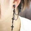 Gothic Punk Cross Lång Tofs Kedja Ear Cuff Stud Clip Örhängen Modesmycken