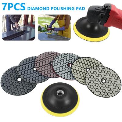 7 buc Paduri de lustruit cu diamant de 4 inch/100 mm Kit de lustruire uscată 30-3000 Granulație Paduri de șlefuit cu diamant cu suport M14 Lustruire