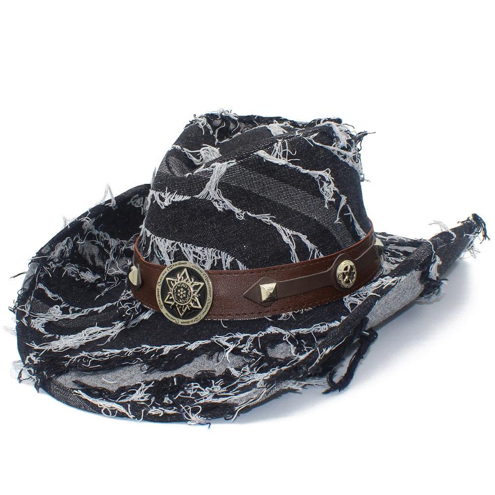 New western cowboy hat can be worn in all seasons, male and female couples sunshade sunscreen hat, trendy denim top hat