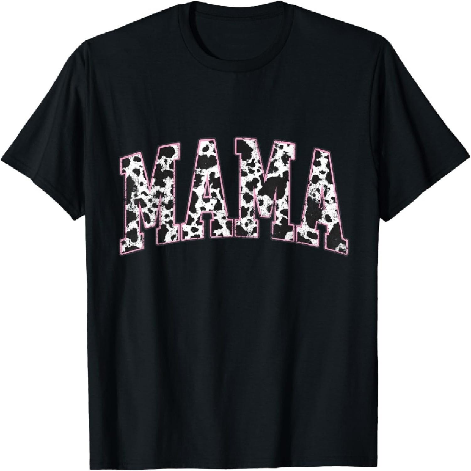Mama Pink Cow Print Western Retro Varsity Cute T-Shirt S