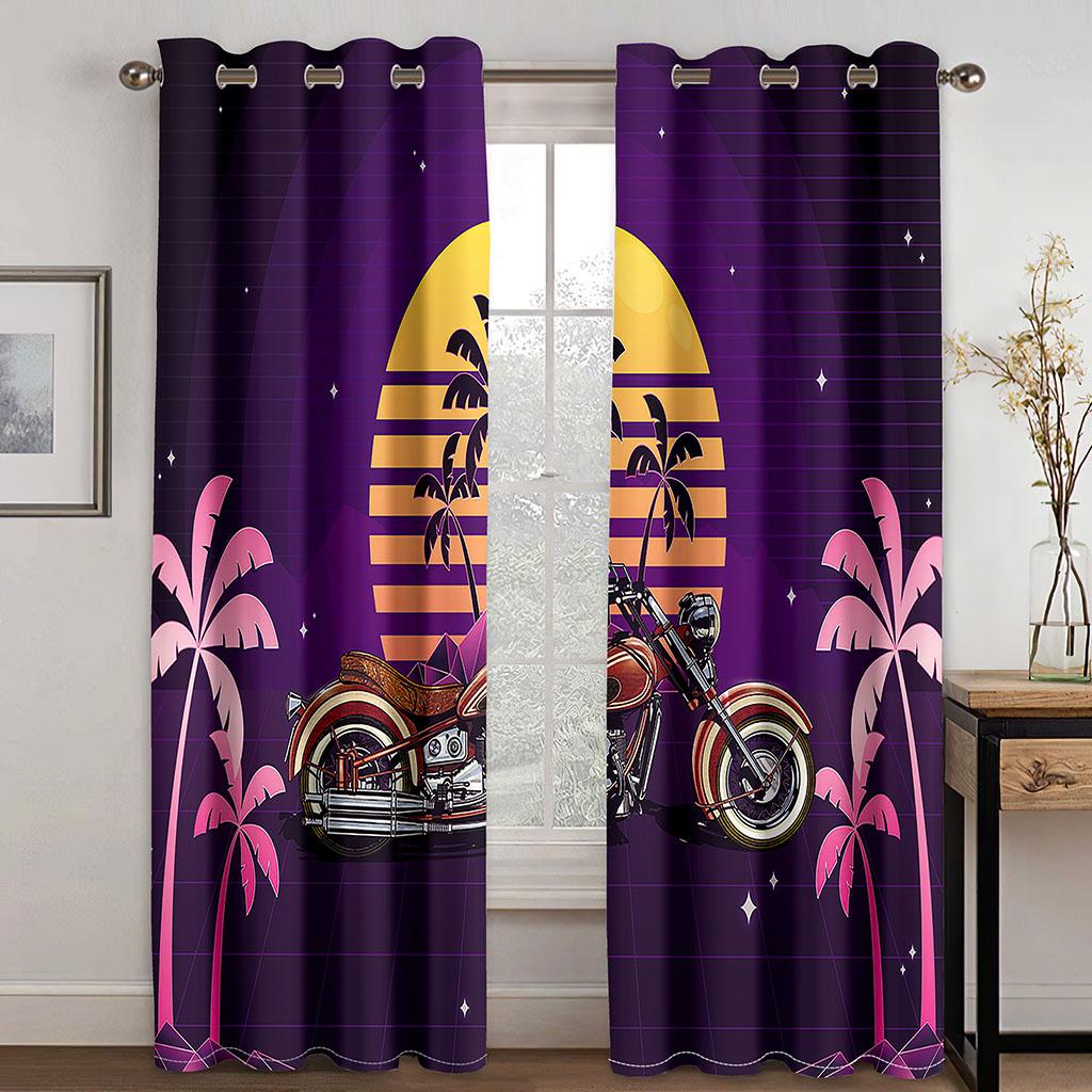 Cool Motorcycle Series Deluxe Sunshade Curtain 2 Piece Living Room Bedroom Home Decoration Hook Perforation