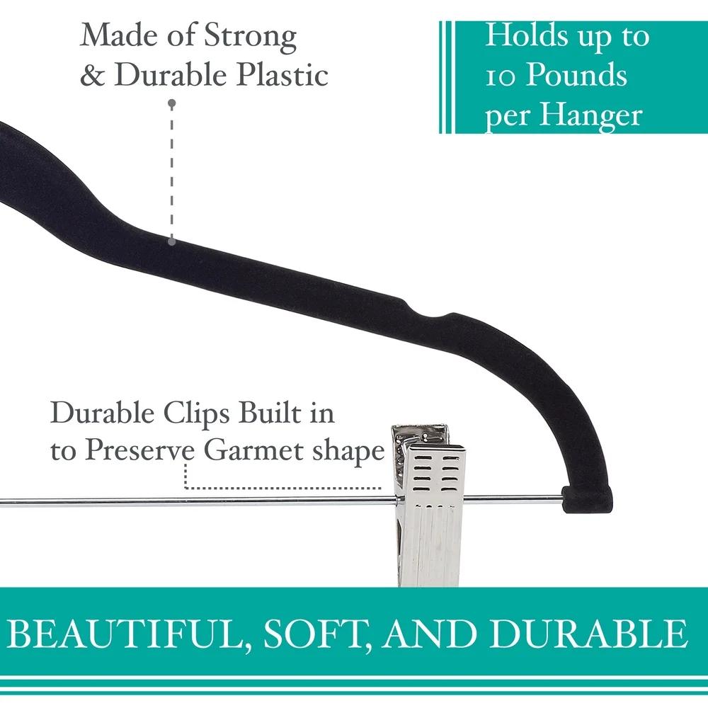 Velvet Hangers with Clips Shirts and Dresses Non-Slip Clothing Hangers 6 Pack Durable Plastic Metal Hooks Space Saving
