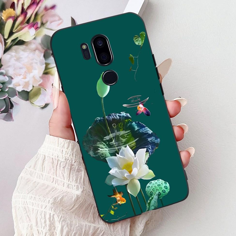 Para LG G7 ThinQ Funda Silicona Negra Gato Lindo Flores de Moda Trasera Pintada Genial Para LG G7ThinQ Funda de Teléfono LMG710EM