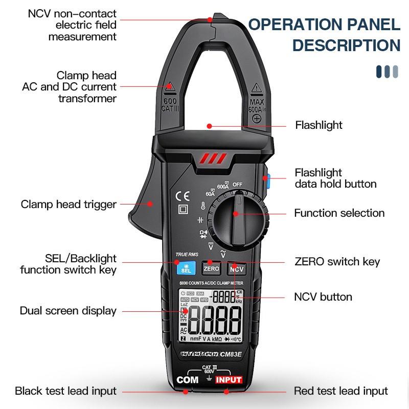 Clamp Multimeter High Precision Digital Clamp Meter Temperature Measure On-Off Beeping Smart Anti-Burn Meter