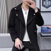 Men S Short Loose Long Sleeve Turn Down Collar Zipper White Casual Jacket