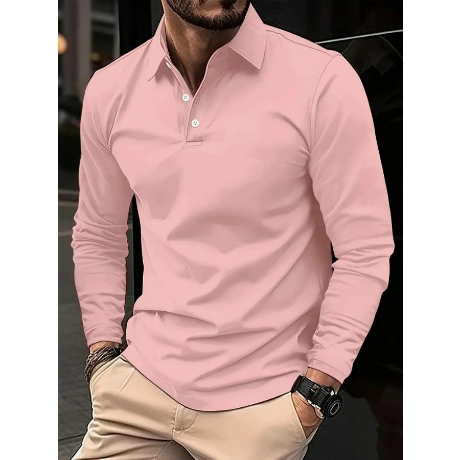 Men's Spring Long Sleeve Polo Shirt Solid Color Turn-down Collar Golf Shirts Fashion Business Casual Male Tops Tees