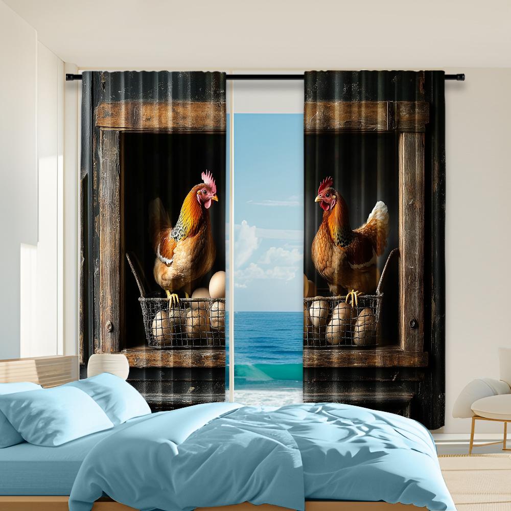 

Set Of 2 Versatile Polyester Transparent Curtains Home Decoration Hen Eggs Use Bedrooms Living Rooms Curtain Ideal For Great Room W100*H70(CM)-Grommet top&1PCS