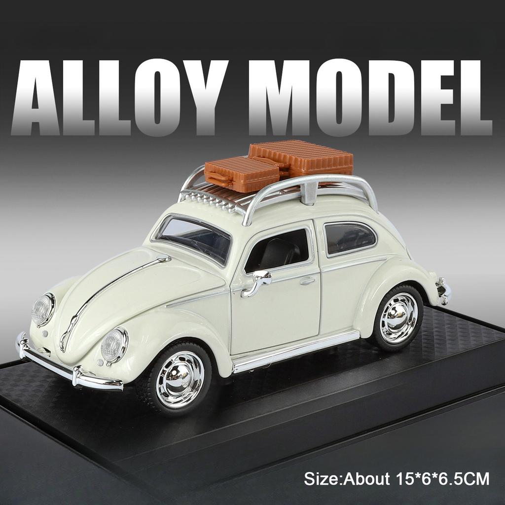 1:32 Scale T1 Beetle Miniature Model Alloy Diecast Toys Car Doors Opened Sound Light Pull Back Vehices Children's Birthday Gifts