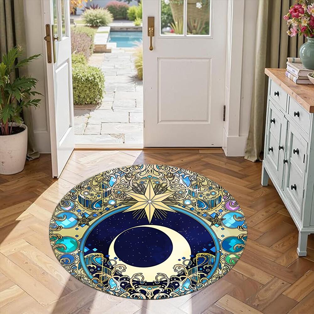 Stars Moon Round Floor Mat Design for Kitchen Decorate room Balcony Entryway Antislip Round Carpet Decorate Offices Birthday Christmas Gift