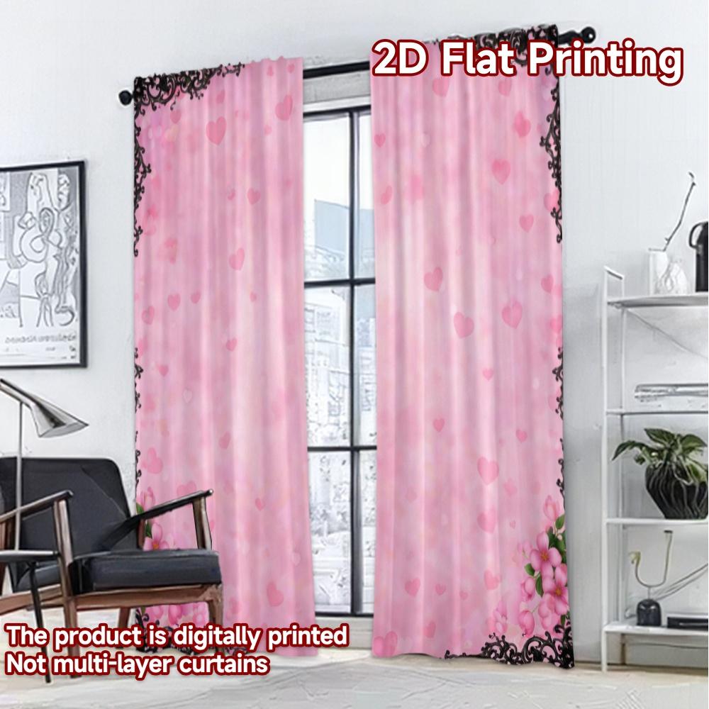 2D FLAT PRINTING 2pcs Curtains (Without Rod) Valentine's Pink Heart Blossoms Minimalist Popular Curtains Polyester Easy Install