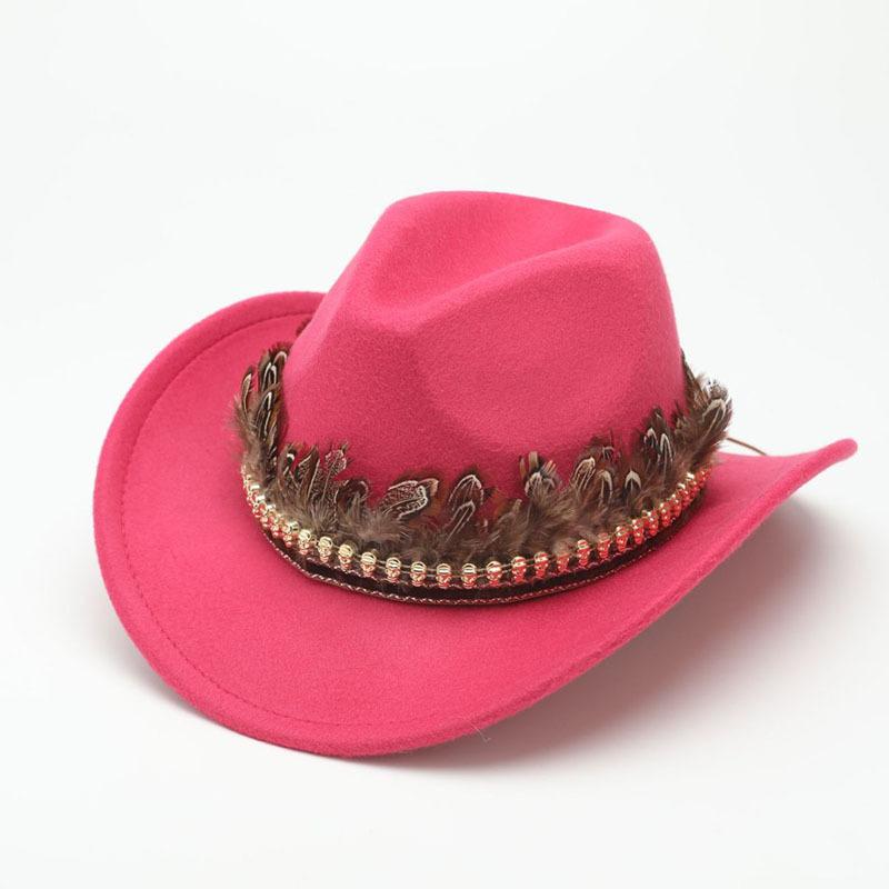 Western cowboy hat autumn and winter outdoor travel knight hat Tibetan ethnic style feather jazz hat top hat