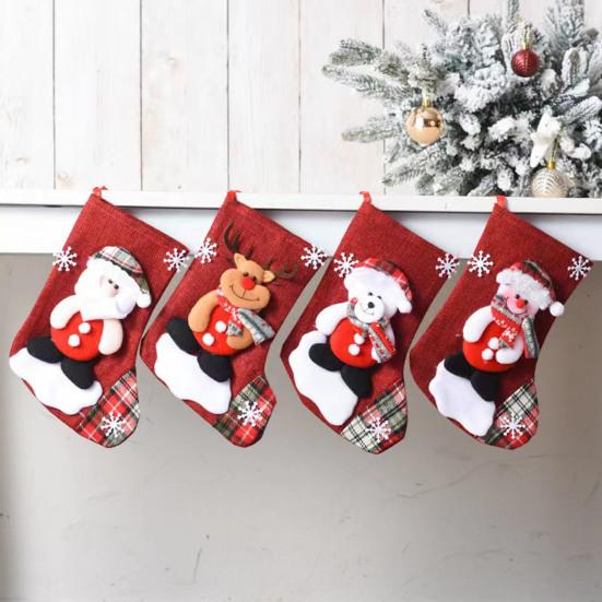 Christmas Stockings Large Plush 3D Santa Snowman Reindeer Bear Hanging Stockings for Mantel Tree Fireplace Holiday Party Decor
