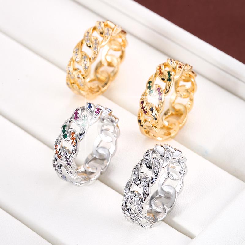 European-American Zircon Chain Ring: High-end Trendy Copper Ring for Women