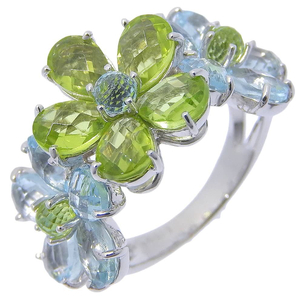 

Ponte Vecchio flour Ring K18 white gold/Peridot/Aquamarine #6.2(US Size) flour 9.7g Women Used