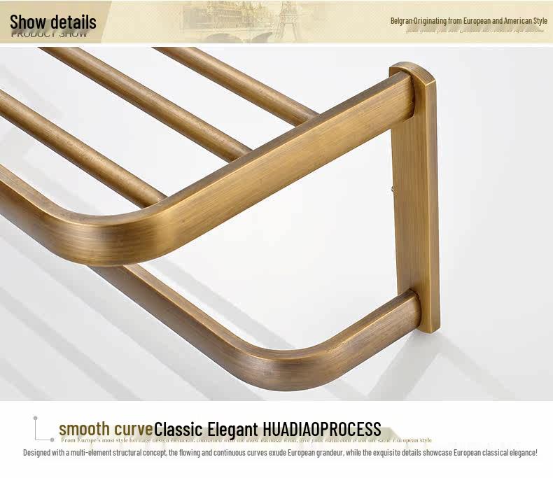 Antique European-Style Rose Gold Towel Rack for Bathroom Storage