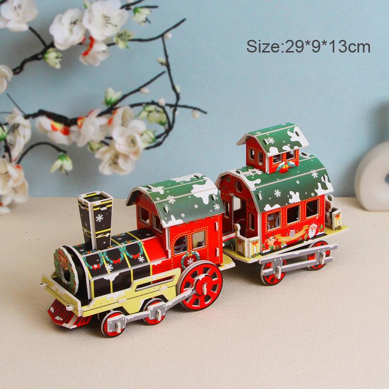 Större Storlek Julhus Tågmodell 3D-Pussel Förskola Tidig Utbildning DIY Handgjord Papperskort Jigsaw för Barn Gåva