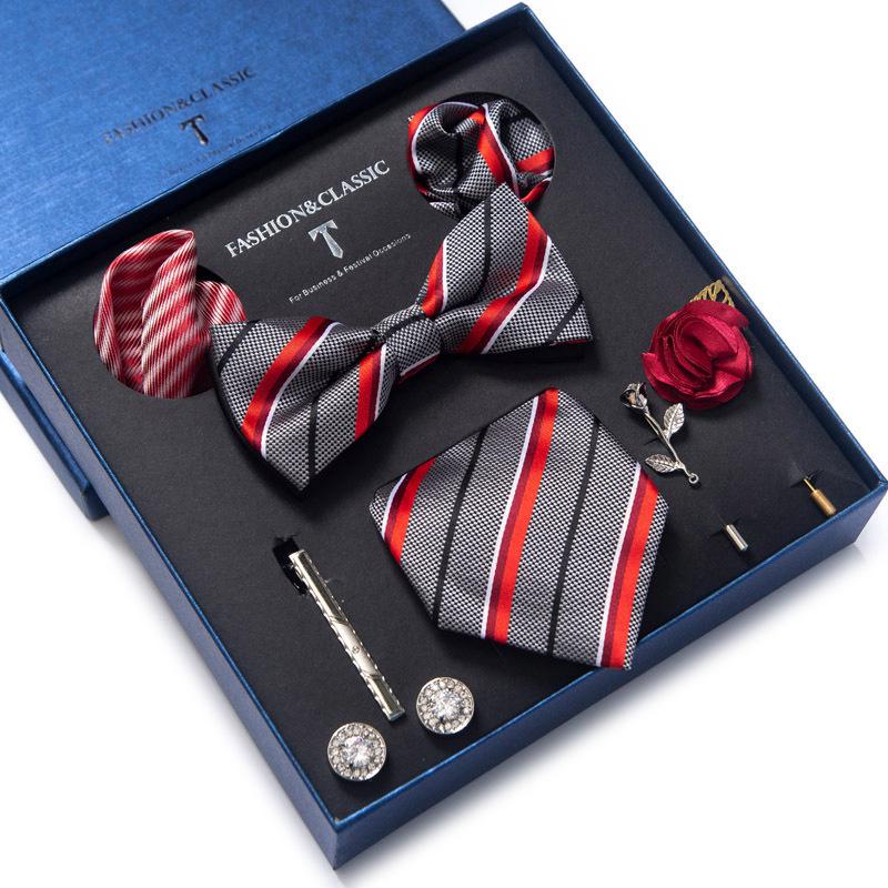 Men's 8-Piece Formal Accessory Set: Bow Tie, Corsage, Brooch, Cufflinks for Weddings.