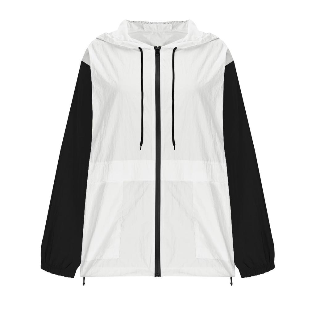 Women's Fashionable Color Blocked Long Sleeved Hooded Zipper Pocket Outdoor Sports Jacket