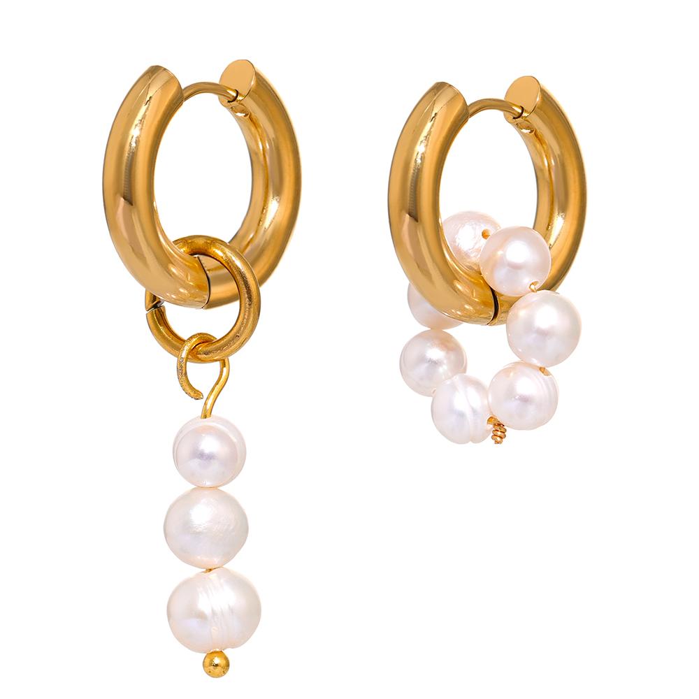 

Yhpup Natural Pearl Asymmetry Dangle Earrings Stainless Steel Golden Metal Geometric Accessories Bijoux Femme Fashion Jewelry