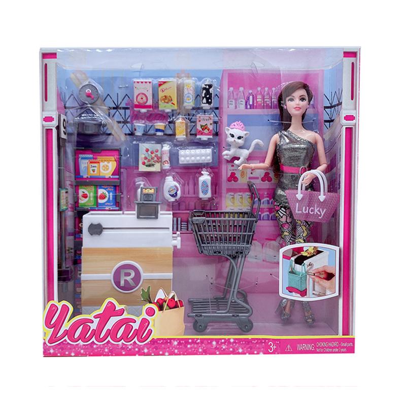 

30cm New Doll Mall Shopping Cart Automatic Cashier Kitchen Food Kitchenware Toy House Accessories Children Girl Set Gift Kid Friendly Entertaining Fun