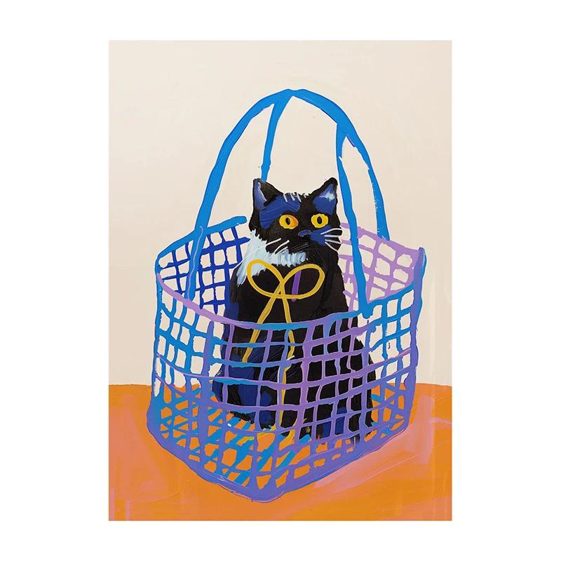 Poster Decorazione Bagno Massimalista Pittura su Tela Gatto Trendy Stampa Dopamina Estetica Kitsch Quadri per Decorazione Casa