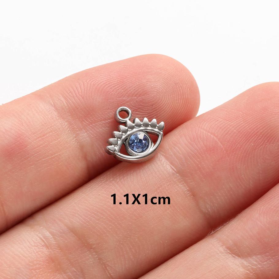 6pcs Evil Blue Eye Charm Dark Blue Heart Moon Eyes Pendant Rhinestone Stainless Steel Charm For Jewelry Making Necklace Keychain