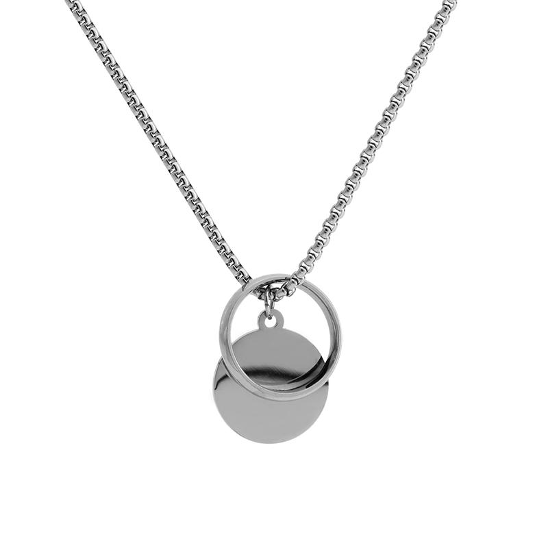 Minimalist Chain Pendant  New Geometric Round Hoop Cuboid Pendant Necklace for Women Men Stainless Steel Sweater Chains