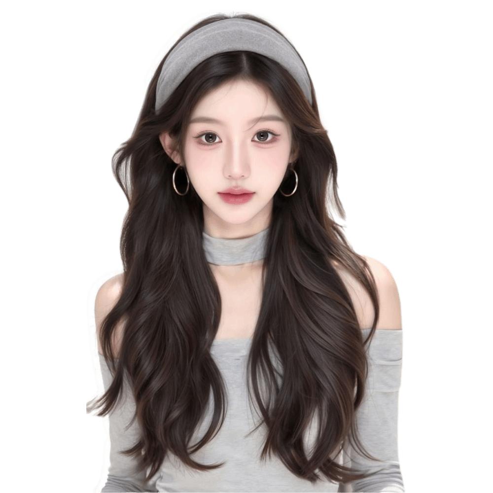 Hair Hoop Half Headband Wig Korean Style Long Wavy Curly  Hair Gray Wide Knit Headband Wig  Party