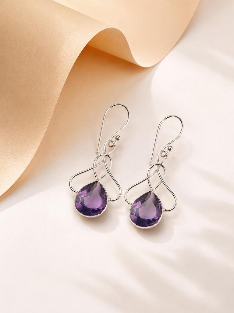 Amethyst Gemstone 925 Sterling Silver Handmade Jewelry Drop/Dangle Earrings 1.50" For Anniversary Gift EE-2-1