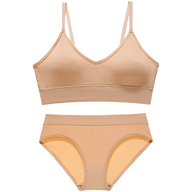 Strappy French Triangle Wireless Bra Set for Small Busts – Comfortable, Beautiful Back, Thin Cup Lingerie L