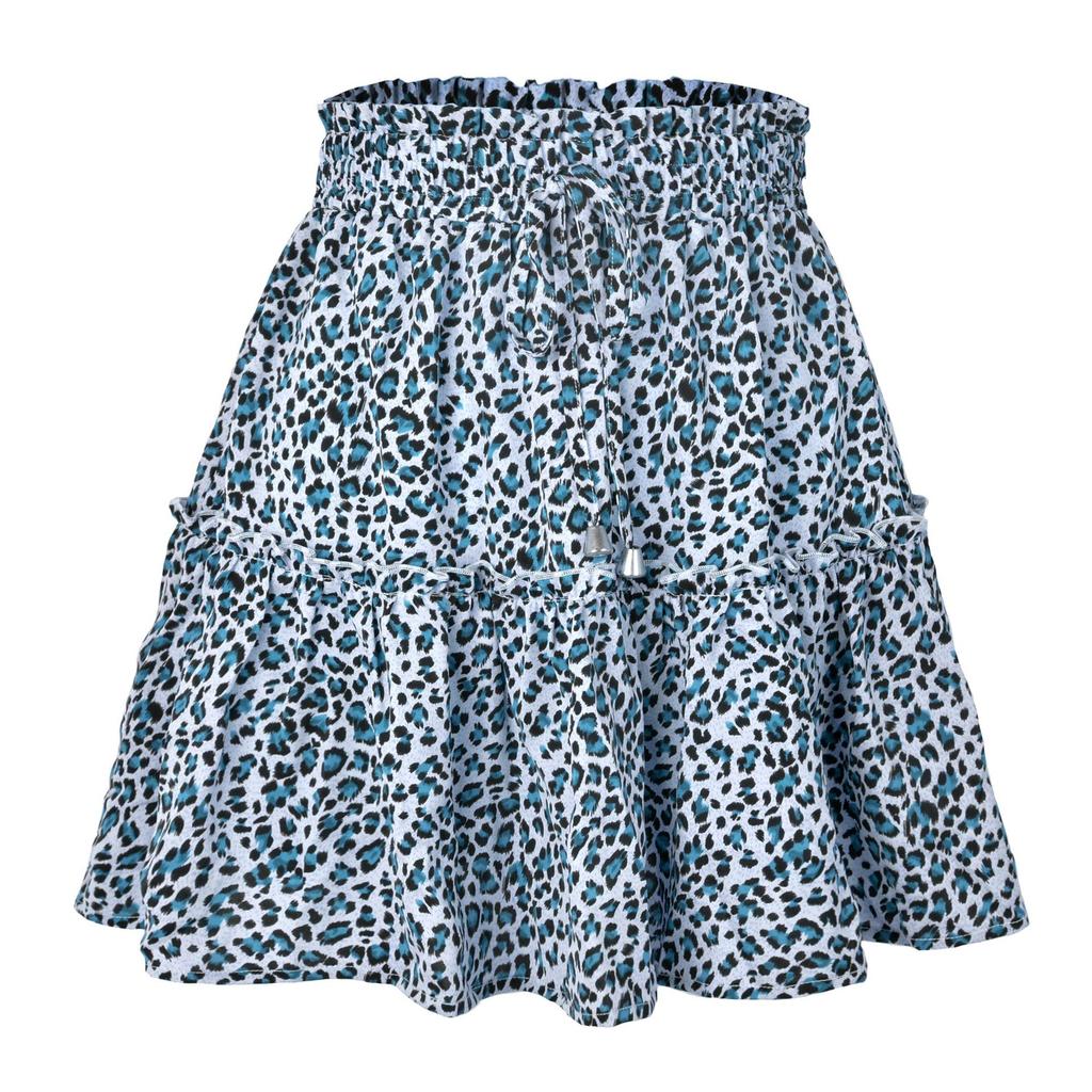 Summer Women's Casual High Waist Ruffled Floral Skirt Beach A-line Skirt